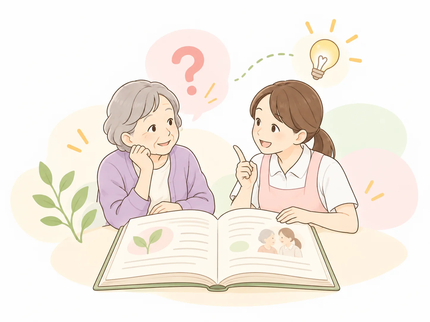 疑問からひらめきへ、介護の学びが深まるイラスト